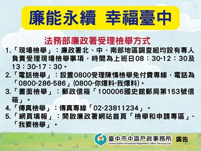 114政風宣導海報-廉能永續幸福臺中